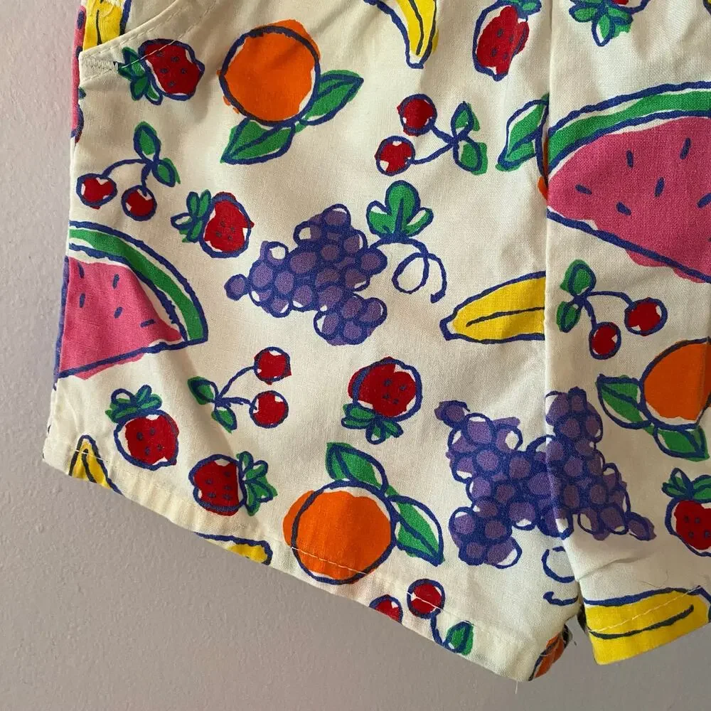 Baby Oshkosh B'Gosh White Colorful Fruit Print Shortalls Overalls Vintage Rare